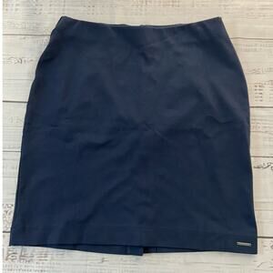 Tahari Pencil Skirt Womens M Ponte Elastic Waist Back Slit Navy Blue Career NWT